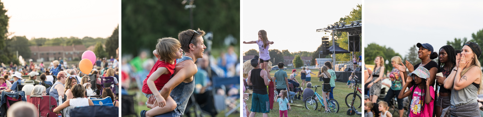 Collage of people enjoying outdoor concert at Greenfield 